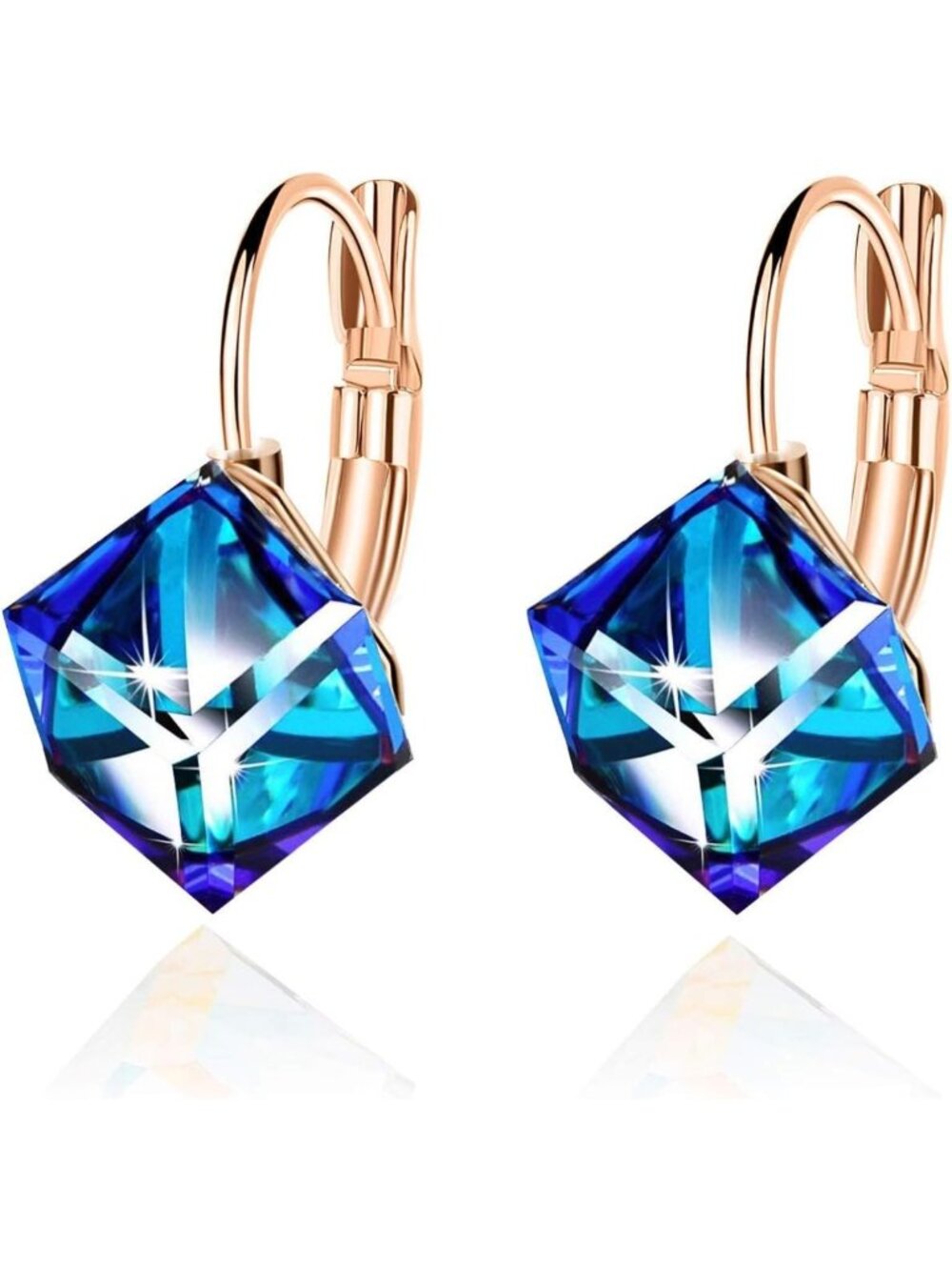 Elegant Austrian Crystal Cube Drop Earrings - Stylish Leverback Design for Women